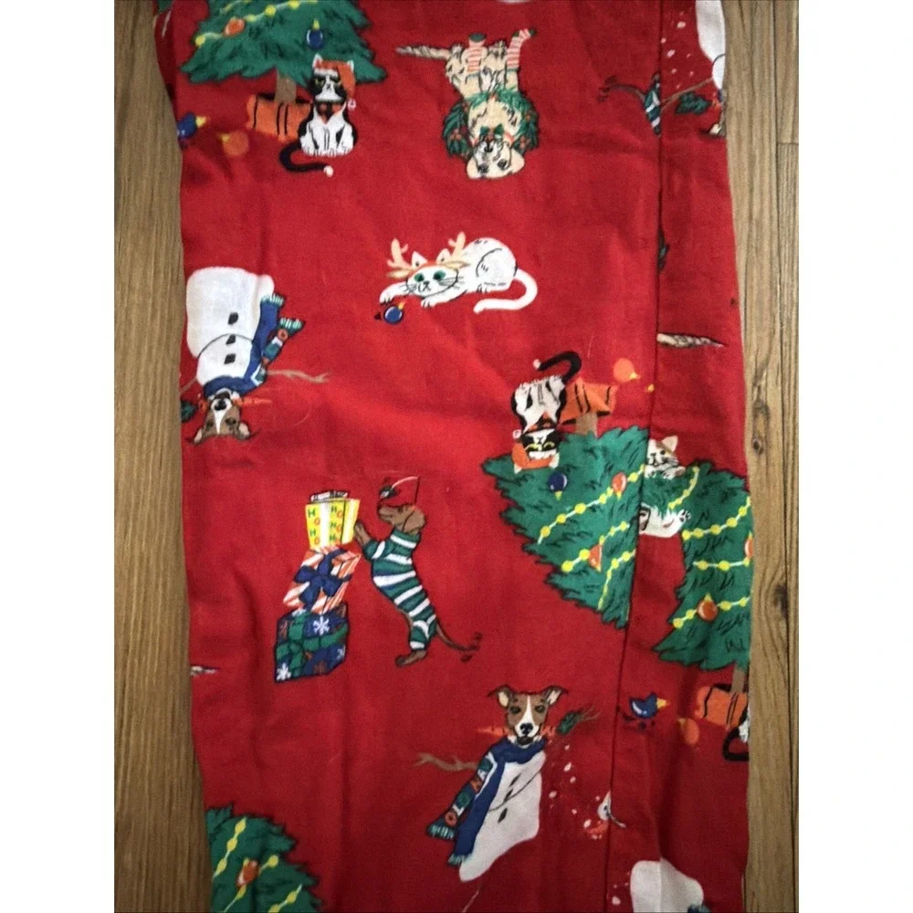 Old Navy Size Xs Dog & Cat Christmas Themed Flannel Pajama Bottoms Red Long